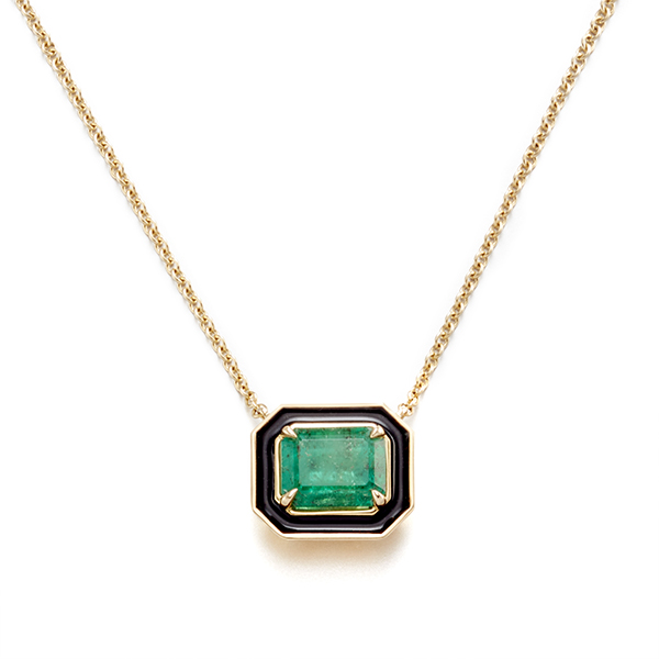 18K Emerald Pendant with Black Enamel